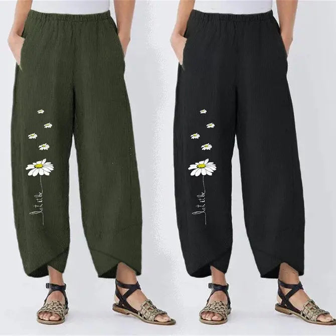 Floral-Print Pockets Casual Pants adawholesale