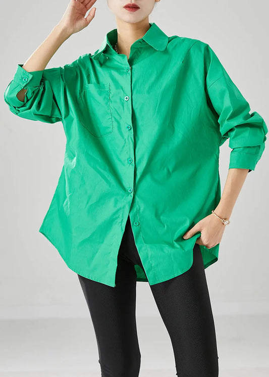 French Green Peter Pan Collar Oversized Cotton Shirts Fall Ada Fashion