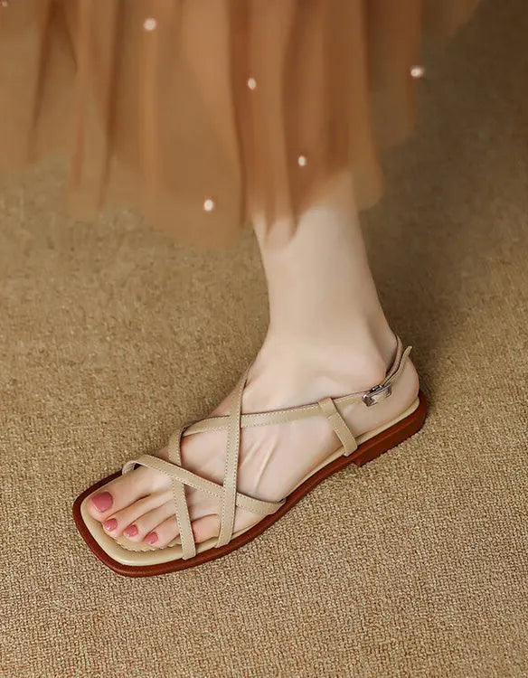 French Style Comfortable Flat Strappy Sandals Ada Fashion