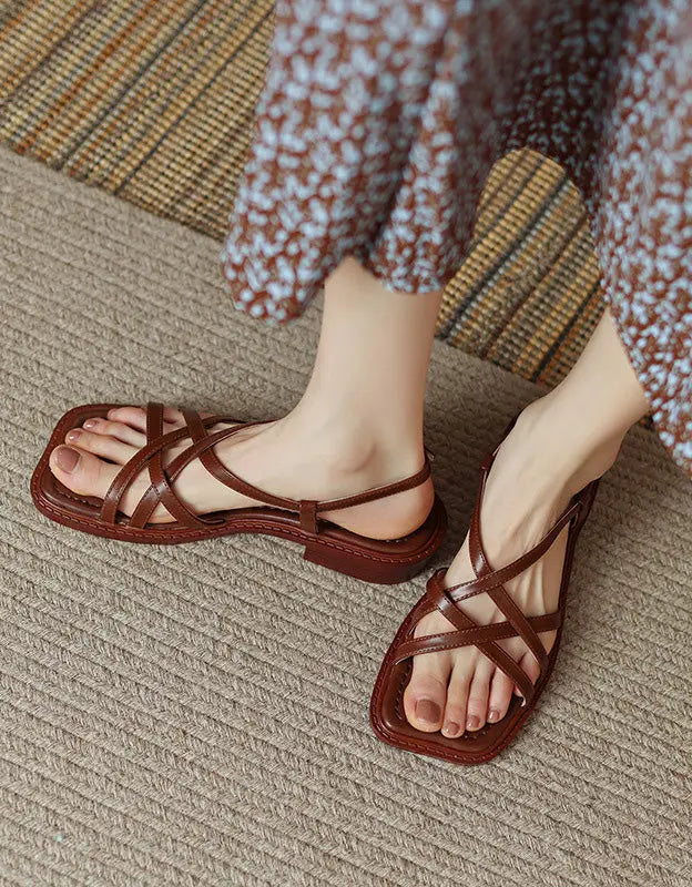 French Style Comfortable Flat Strappy Sandals Ada Fashion