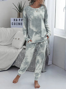 Gray White Ombre Tie-Dye Casual Suits Set adawholesale
