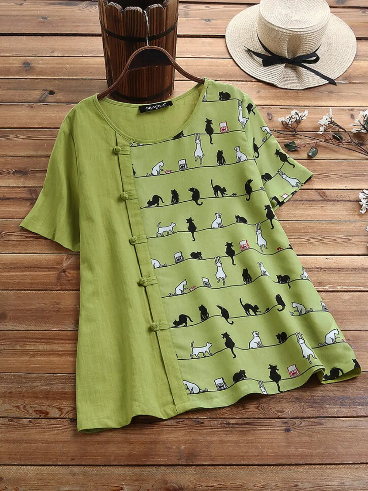 Green Casual Floral-print Animal Shirts & Tops mysite