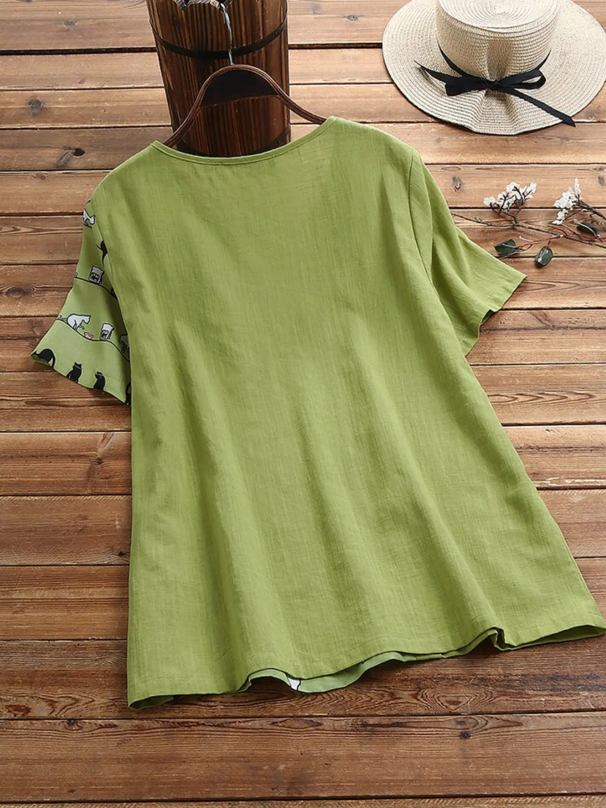 Green Casual Floral-print Animal Shirts & Tops mysite