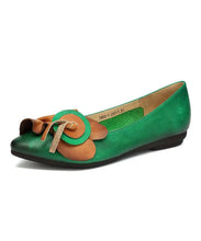 Load image into Gallery viewer, Green Floral Splicing Cowhide Leather Flat Shoes Pointed Toe Ada Fashion
