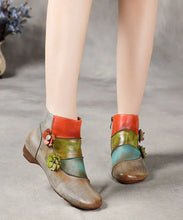 Load image into Gallery viewer, Grey Boots Cowhide Leather Comfortable Splicing Floral Ada Fashion
