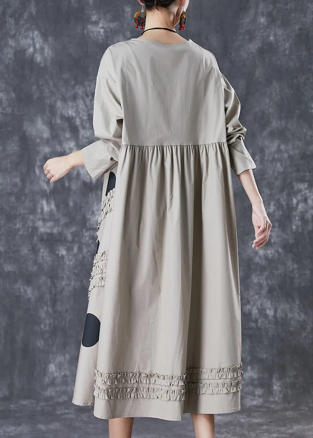 Grey Patchwork Cotton Holiday Dress Ruffled Spring Ada Fashion