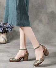 Load image into Gallery viewer, Handmade Buckle Strap Splicing Chunky Sandals Brown Cowhide Leather Ada Fashion
