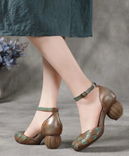 Load image into Gallery viewer, Handmade Buckle Strap Splicing Chunky Sandals Brown Cowhide Leather Ada Fashion
