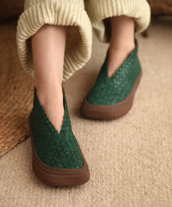 Handmade Green Sheepskin Splicing Comfortable Ankle Boots Ada Fashion