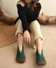 Load image into Gallery viewer, Handmade Green Sheepskin Splicing Comfortable Ankle Boots Ada Fashion
