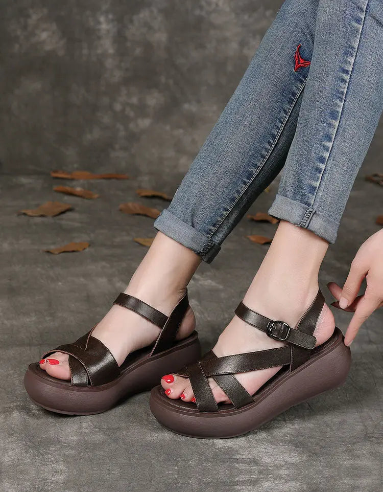 Handmade Retro Leather Strappy Sandals Slingback Ada Fashion