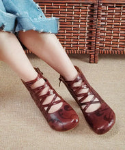Load image into Gallery viewer, Handmade Splicing Chunky Boots Hollow Out Embossed Brown Cowhide Leather Ada Fashion
