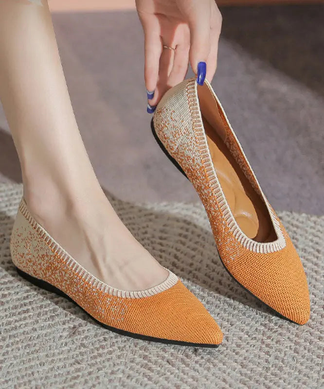 Handmade Splicing Flat Shoes Gradient Orange Knit Fabric Ada Fashion