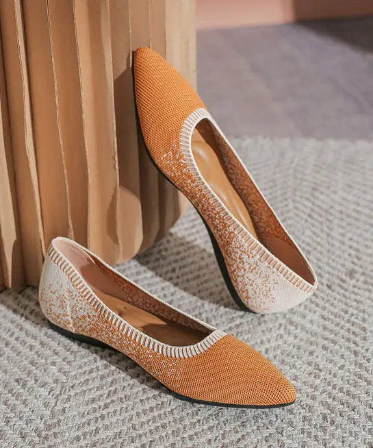 Handmade Splicing Flat Shoes Gradient Orange Knit Fabric Ada Fashion