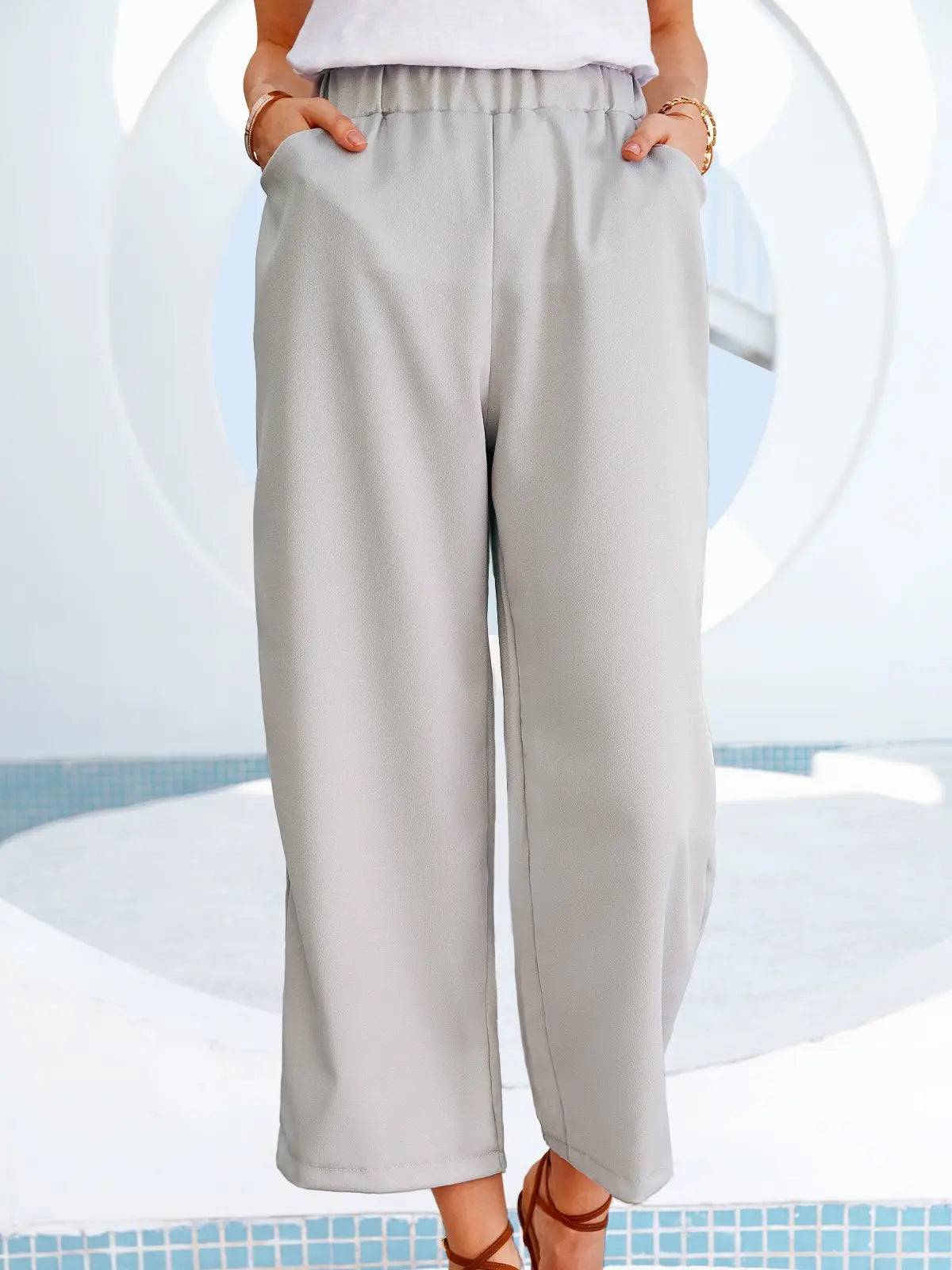 Hot-selling cotton and linen casual solid color straight-leg pants women mysite