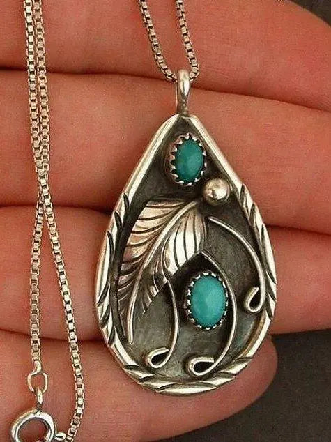 Inlaid Turquoise antique dyed black feather Necklace AD382 mysite