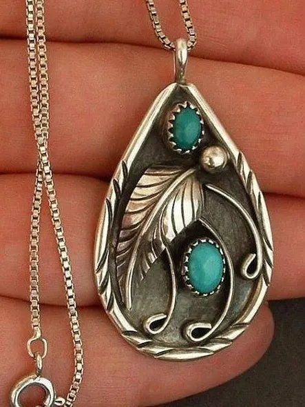 Inlaid Turquoise antique dyed black feather Necklace AD382 mysite