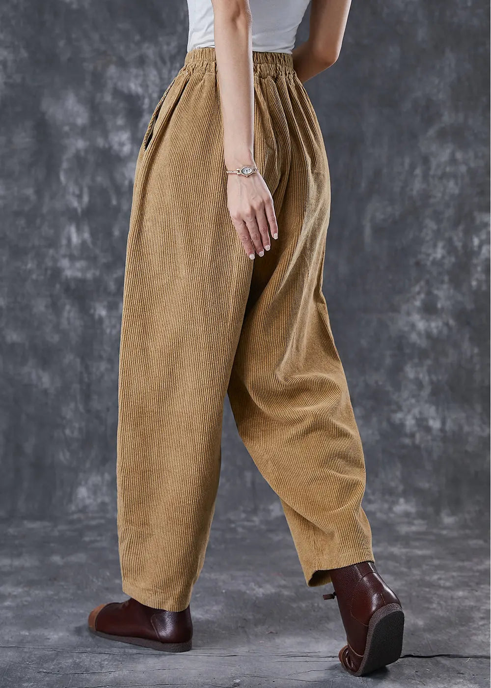 Italian Khaki Oversized Patchwork Applique Corduroy Pants Trousers Spring Ada Fashion