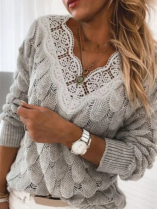 Knitted Long Sleeve Paneled Sweater adawholesale