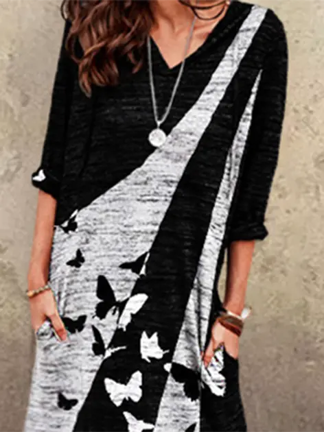 Long Sleeve Cotton Abstract Dresses adawholesale
