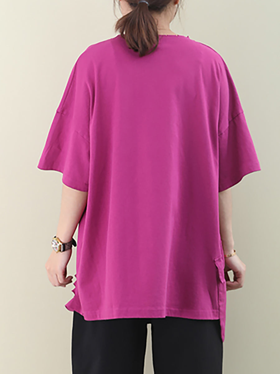 Plus Size  Loose Pure Color Hole Hem Summer T-shirt AA1021