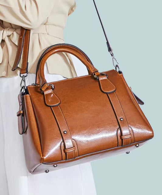 Modern Brown Versatile Calf Leather Tote Handbag Ada Fashion