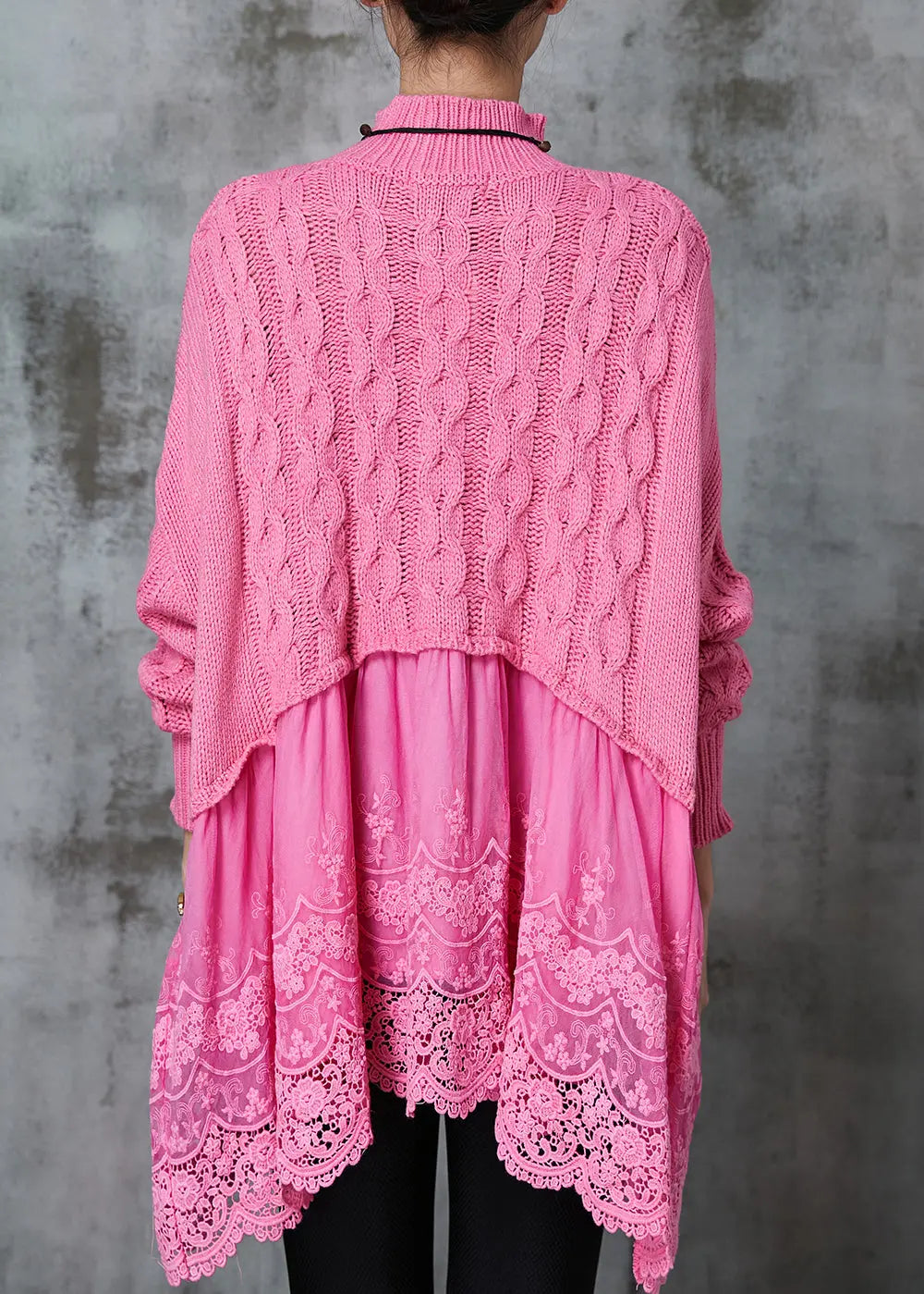 Modern Pink Oversized Patchwork Knit Long Sweater Spring Ada Fashion