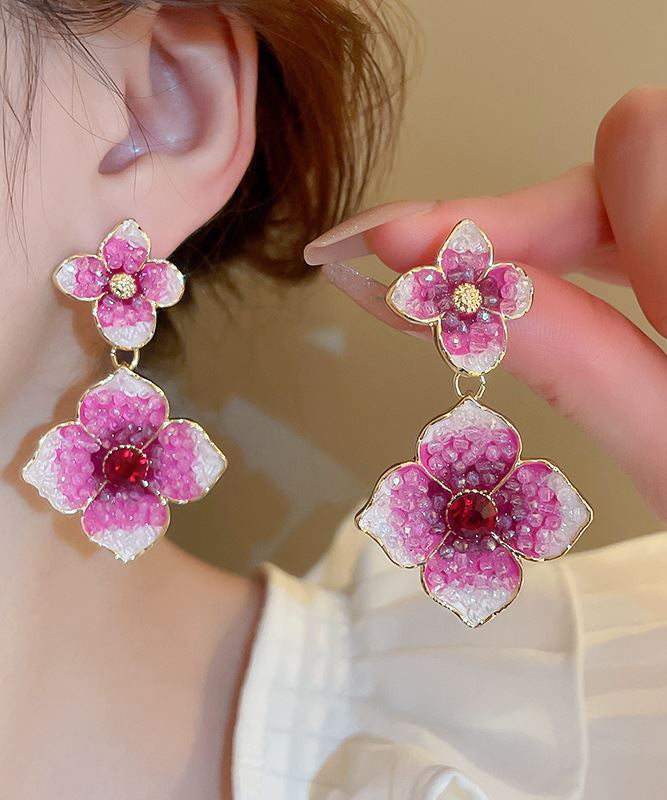 Modern Rose Gradient Color Alloy Zircon Floral Drop Earrings GH1013