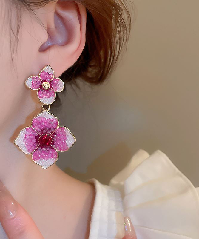 Modern Rose Gradient Color Alloy Zircon Floral Drop Earrings GH1013