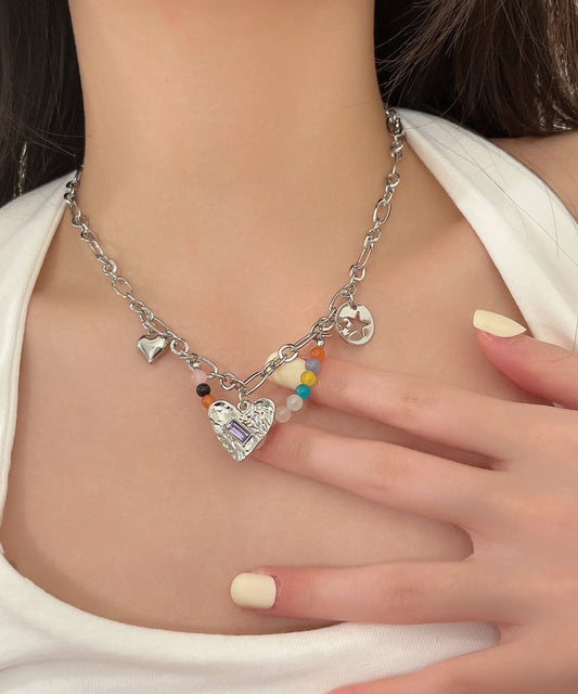 Modern Silk Stainless Steel Love Beading Star Tasse Pendant Necklace GH1037