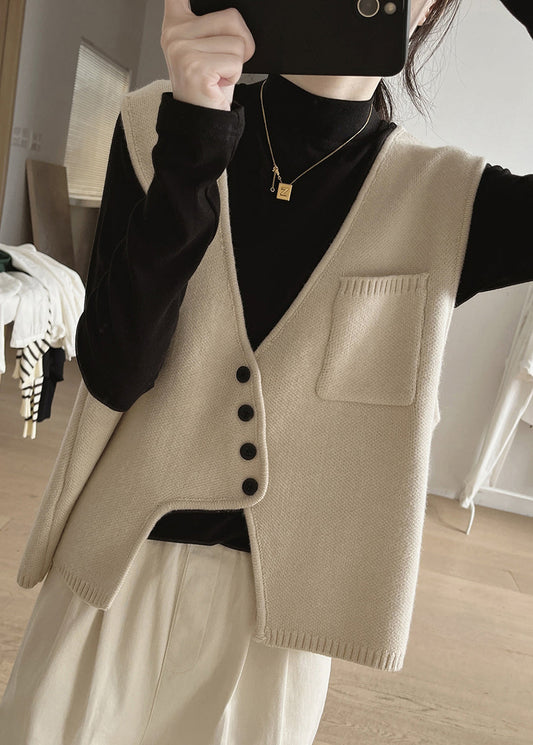 Asymmetrical Button Cotton Knit Waistcoat Sleeveless