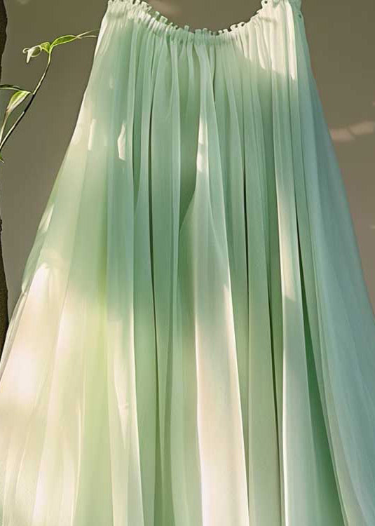 New Green Asymmetrical Elastic Waist Chiffon Pleated Skirt Summer Ada Fashion