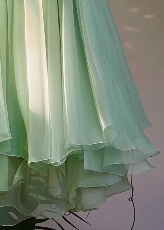 New Green Asymmetrical Elastic Waist Chiffon Pleated Skirt Summer Ada Fashion