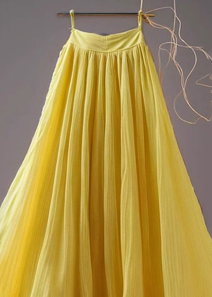 New Yellow Solid High Waist Chiffon Skirts Summer Ada Fashion