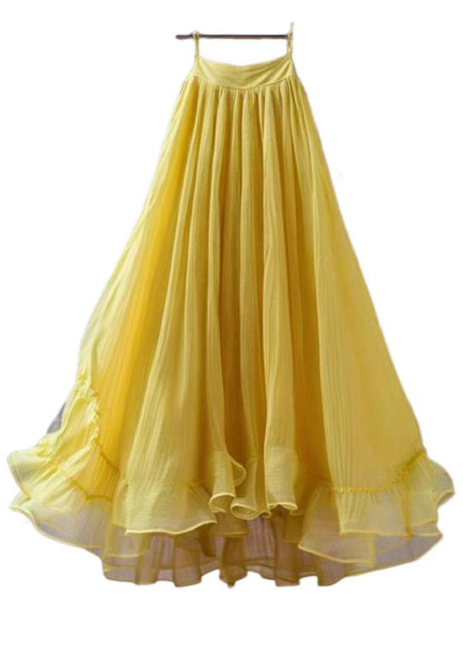 New Yellow Solid High Waist Chiffon Skirts Summer Ada Fashion