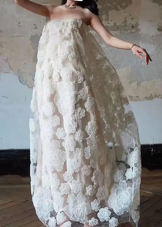 Original Design White Off The Shoulder Flower Tulle Sexy Long Dress Ada Fashion