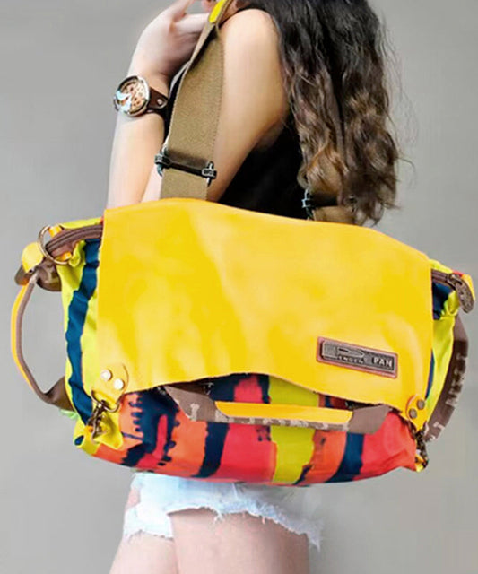 Original Yellow High-Capacity Patchwork Cowhide Outdoor Travel Shoulder Bag Ada Fashion