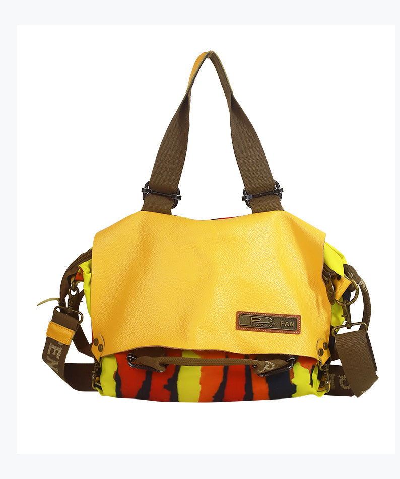 Original Yellow High-Capacity Patchwork Cowhide Outdoor Travel Shoulder Bag Ada Fashion