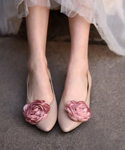 Load image into Gallery viewer, Pink Flat Feet Shoes Sheepskin Comfy Splicing Floral Pointed Toe Ada Fashion
