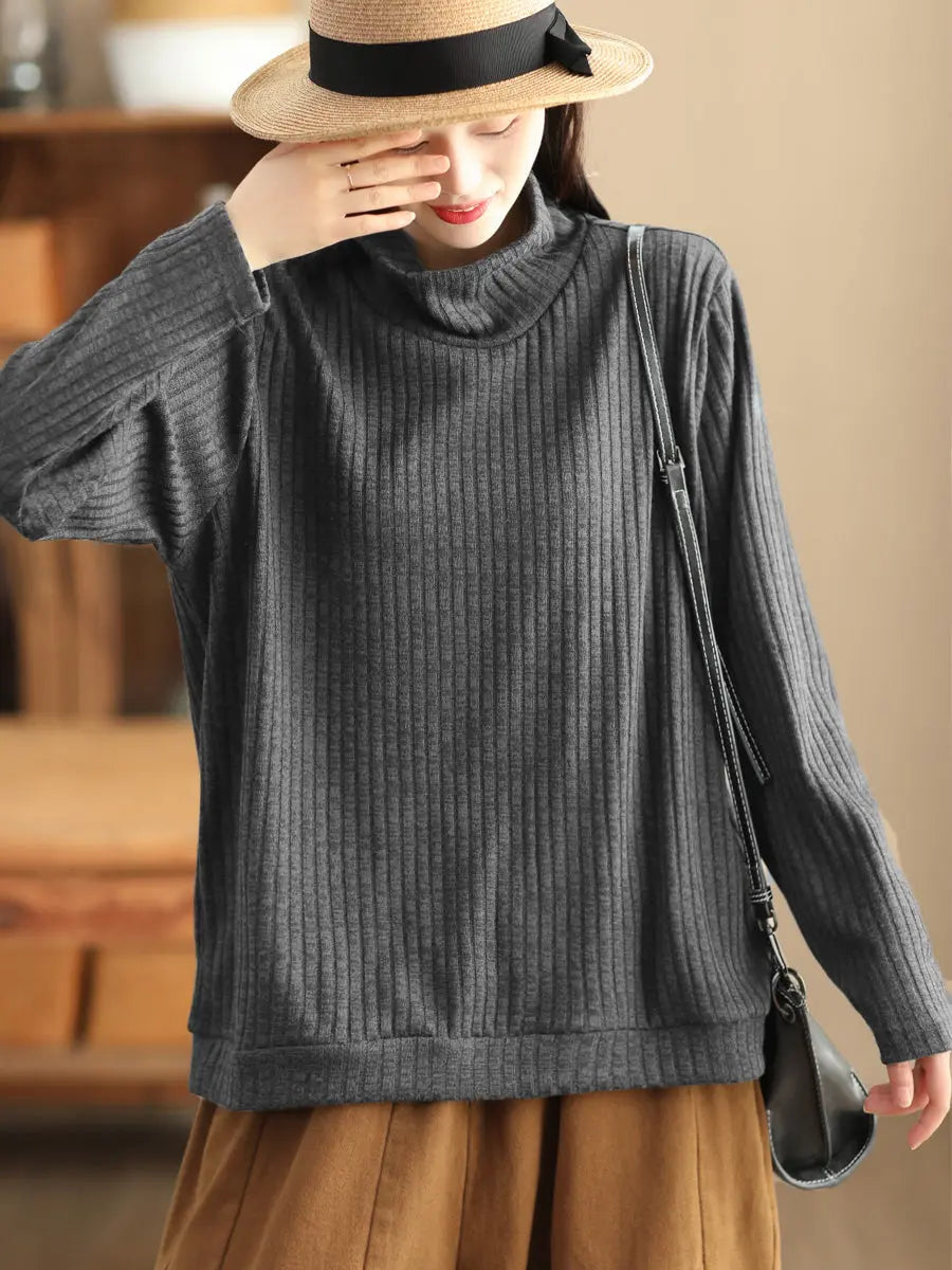 Plus Size Women Vintage Wool Solid Knitted Sweatshirt Ada Fashion