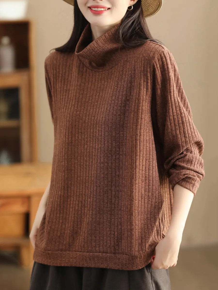 Plus Size Women Vintage Wool Solid Knitted Sweatshirt Ada Fashion