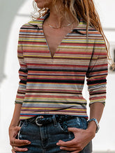 Load image into Gallery viewer, Plus size Long Sleeve Boho Striped Shirts &amp; Tops mysite
