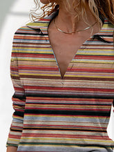 Load image into Gallery viewer, Plus size Long Sleeve Boho Striped Shirts &amp; Tops mysite
