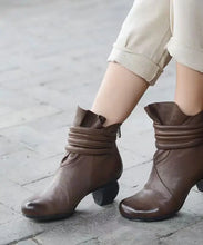 Load image into Gallery viewer, Retro Coffee Sheepskin Zippered Splicing Chunky Boots Ada Fashion

