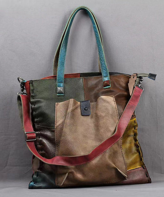 Retro Handmade Contrasting Color Large Capacity Cowhide Single Satchel Bag Handbag ZX1014 Ada Fashion