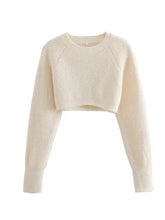 Load image into Gallery viewer, Sexy Cropped Solid Crew Neck Pullover Sweater adawholesale
