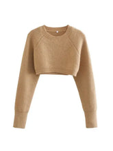 Load image into Gallery viewer, Sexy Cropped Solid Crew Neck Pullover Sweater adawholesale
