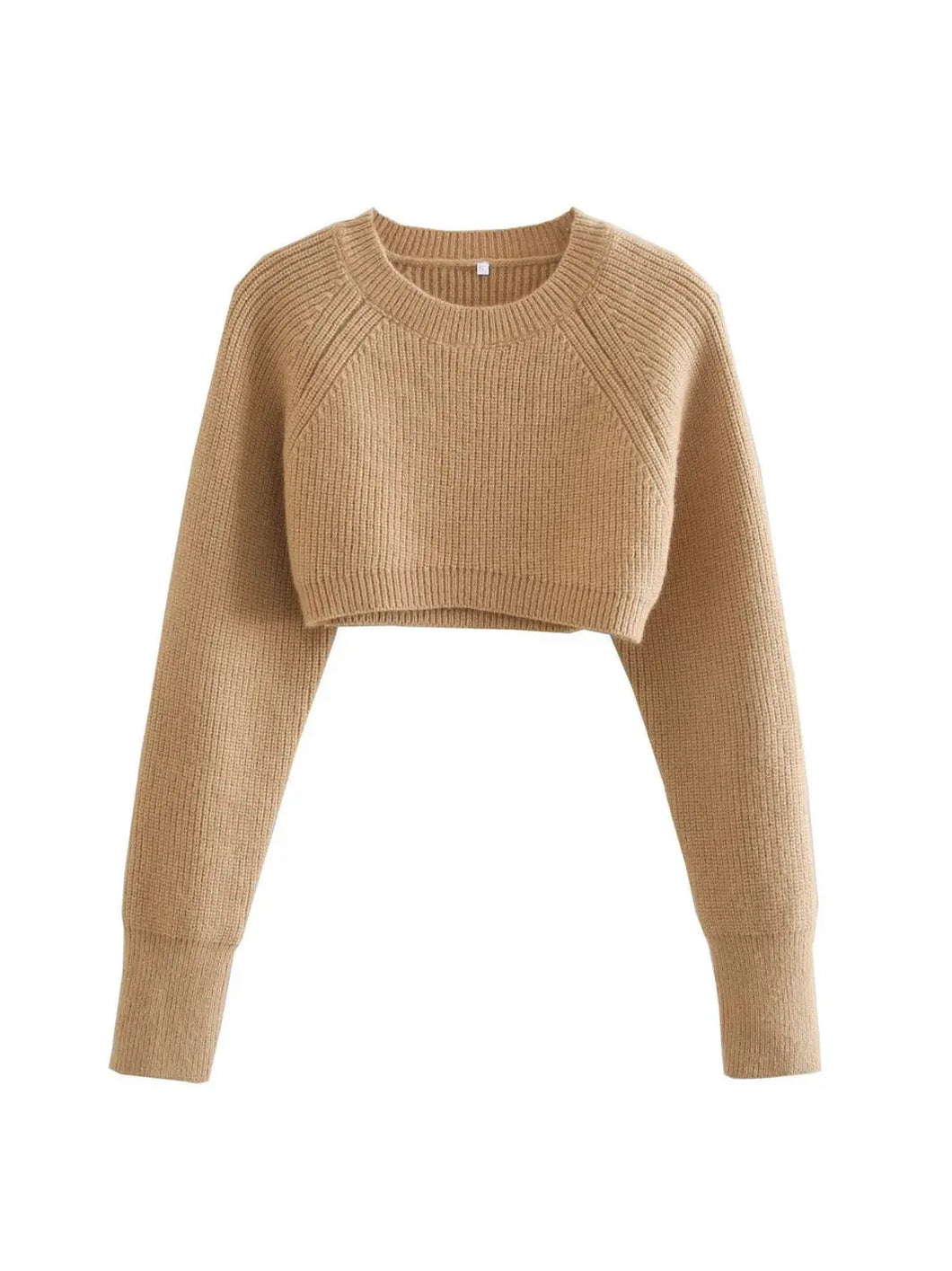 Sexy Cropped Solid Crew Neck Pullover Sweater adawholesale