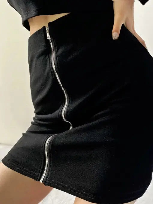 Sexy Solid Zipper Skinny Mini Skirt adawholesale