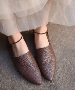 Sheepskin Splicing Flat Shoes For Women Pointed Toe Buckle Strap Ada Fashion
